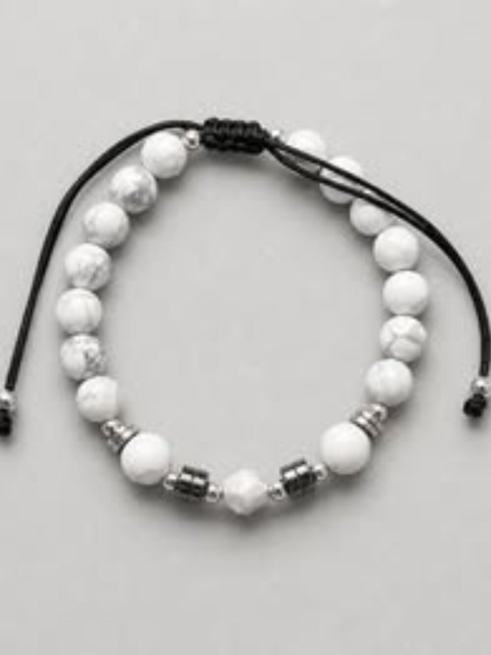 Adjustable Bracelet with real stone Howlite and hematites